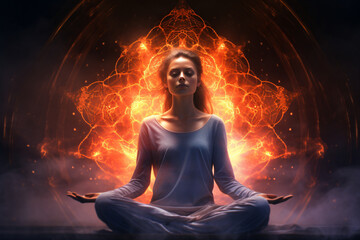 A woman surrounded by energy while meditating