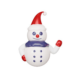 Snowman 3D ,Christmas festive elements for design. Holiday Decoration . Realistic 3d object in cartoon style. 3D illustration isolated on transparent background.