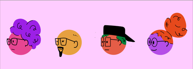 Colorful characters wearing glasses in vector and isolated