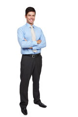 Businessman, happy and portrait with arms crossed for confident, professional consultant and corporate career. Person, smile face for job pride with suit and isolated on transparent png background
