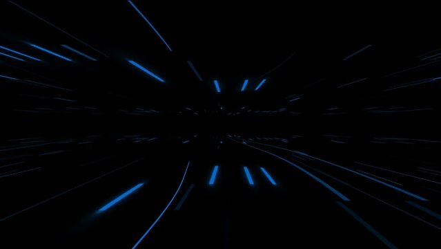 Hi-tech futuristic floating lines in dark space background, Royal blue color glowing lines moving on black background
