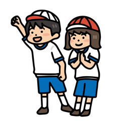 Obraz premium 体育着で応援している男の子と女の子のイラスト