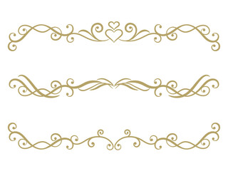 ゴールドのクラシックな植物やハートマークの飾り罫