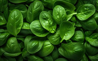 Fresh green baby spinach leaves natural background - obrazy, fototapety, plakaty