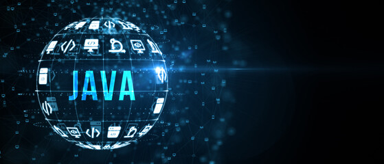 Software, web development, programming concept. Programming languages java and program. Software development. 3d illustration