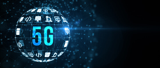 The concept of 5G network, high-speed mobile Internet, new generation networks. Business, modern technology, internet and networking concept. 3d illustration