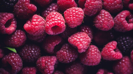 Organic raspberries and blackberries overhead view