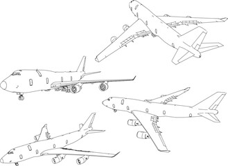 Vector sketch illustration of commercial airplane design with many passengers