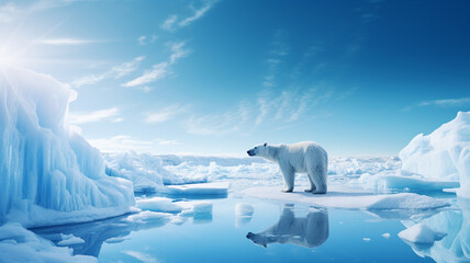 A wild polar bear alone in the arctic - obrazy, fototapety, plakaty