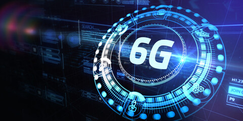 The concept of 6G network, high-speed mobile Internet, new generation networks. Business, modern technology, internet and networking concept. 3d illustration