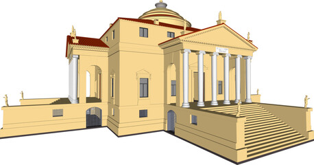 Vector sketch illustration of architectural design of vintage ancient classic museum building with big pillars