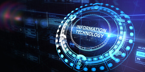 IT consultant presenting tag cloud about information technology. 3d illustration