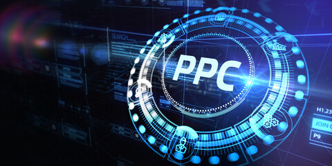 Business, Technology, Internet and network concept. PPC Pay per click payment. Technology digital marketing. 3d illustration