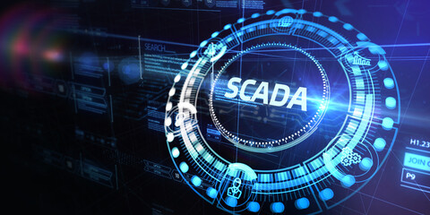 System Supervisory Control And Data Acquisition technology concept. SCADA. 3d illustration