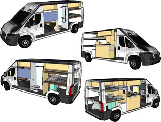 Vector sketch illustration of campervan vehicle design for traveling
