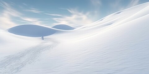 Snowy splendor. Breathtaking winter landscape in majestic mountains. Alpine elegance. Crisp white wilderness with blue sky and snow covered peaks