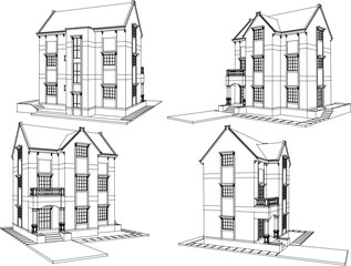 Vector sketch illustration of European house building architectural design