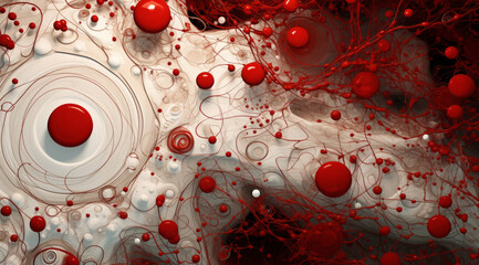 Abstract Red and White Cellular Pattern with Fluid Dynamics