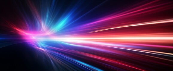 speed light line motion blur on dark background, data transfer simulation, blue to red lights