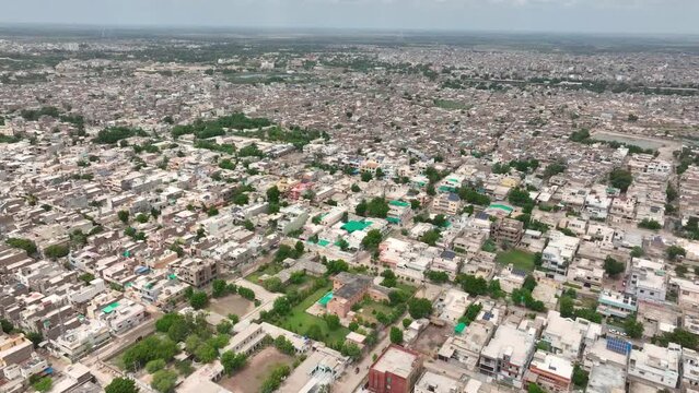 Aerial Overview Of Mirpur Khas City In Sindh. Circle Dolly Shot