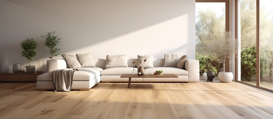 modern living room with parquet floors - obrazy, fototapety, plakaty