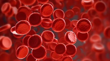Closeup view of red blood cells flowing inside a human vein, showing the detailed structure and texture of the cells against a dark background.