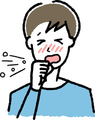 風邪をひいている男性。咳の症状。