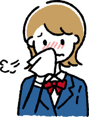 Obraz premium 風邪をひいている女子学生。鼻水の症状。