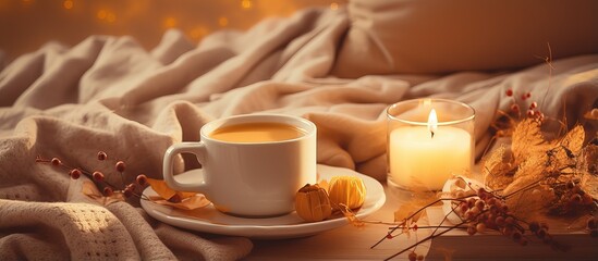 Autumn arrangement featuring coffee mirror and bed candles