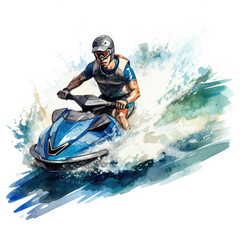 Fototapeta na wymiar Jet skiing Illustration, Generative Ai