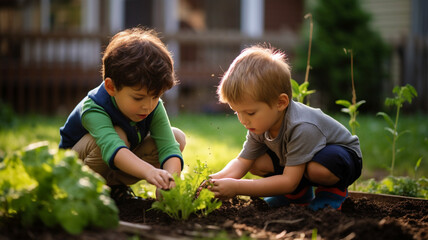 Two young boys enjoying gardening