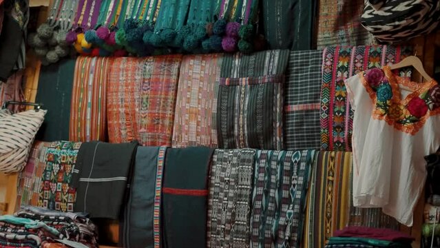 Guatemalan Textiles And Fabric In The Souvenir Shop - Wide Shot