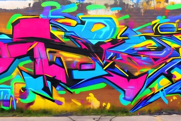 Naklejka premium Colorful street art graffiti. Abstract creative drawing fashion colors on the walls of the city