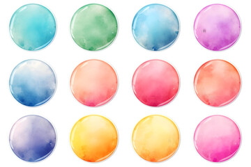 Colorful watercolor stain badge set isolated on white background. generative ai. - obrazy, fototapety, plakaty