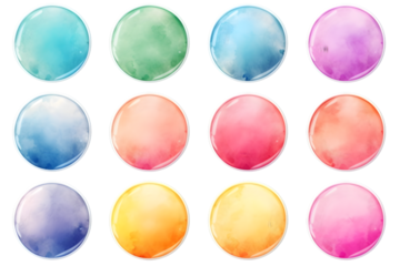 Colorful watercolor stain badge set isolated on white background. generative ai.