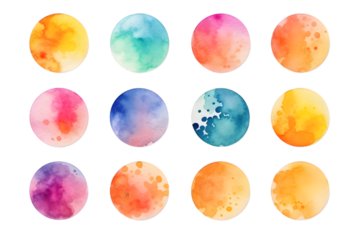 Colorful watercolor stain badge set isolated on white background. generative ai.