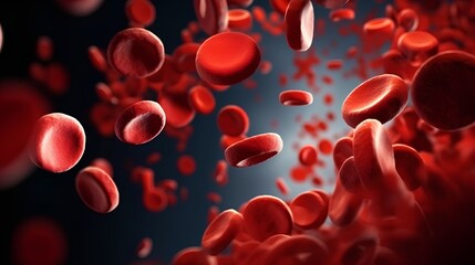 A closeup view of red blood cells flowing through a vein, symbolizing the circulatory system and medical concepts related to hematology.