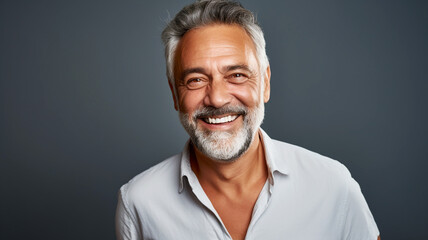 Obraz premium Happy mature man on a solid background