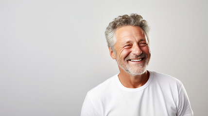 Happy mature man on a solid background - obrazy, fototapety, plakaty