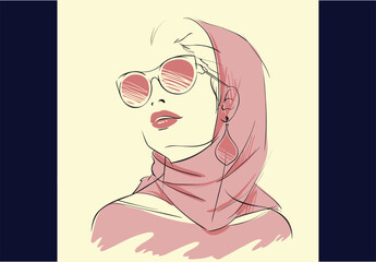 woman with sunglasses line art illustration