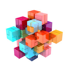 Connected colorful cubes, 3d render isolated on white background. generative ai.