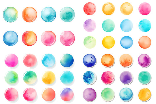 Colorful watercolor stain badge set isolated on white background. generative ai.