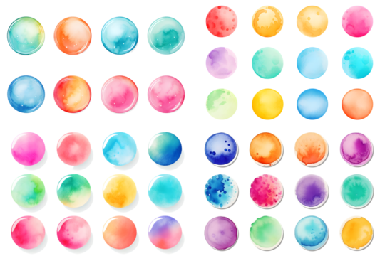 Colorful watercolor stain badge set isolated on white background. generative ai. - Powered by Adobe