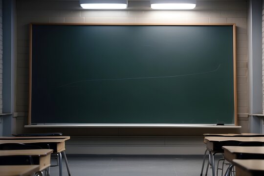 Empty classroom with a clean chalkboard