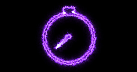Burning fire-like stopwatch icon motion graphic on a black background. Stopwatch clock animation. Timer stop dial start and stop.