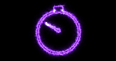 Burning fire-like stopwatch icon motion graphic on a black background. Stopwatch clock animation. Timer stop dial start and stop.