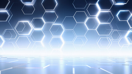 White abstract glowing geometric hexagon lines