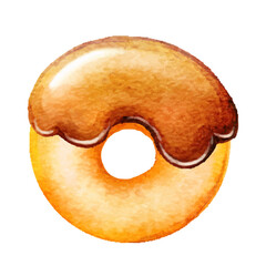 水彩で描いたチョコレートドーナツのイラスト
