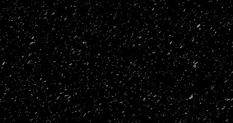 Cinematic snowfall loop animation of a surreal realistic snowflake falling bg. Snowfall winter overlay slowly falls on a black backdrop. Snowflake for Christmas new year 2024,2025.