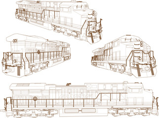 Vector sketch illustration of vintage classic locomotive train design without carriages